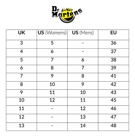 Dr Martens Size Chart Brand House Direct