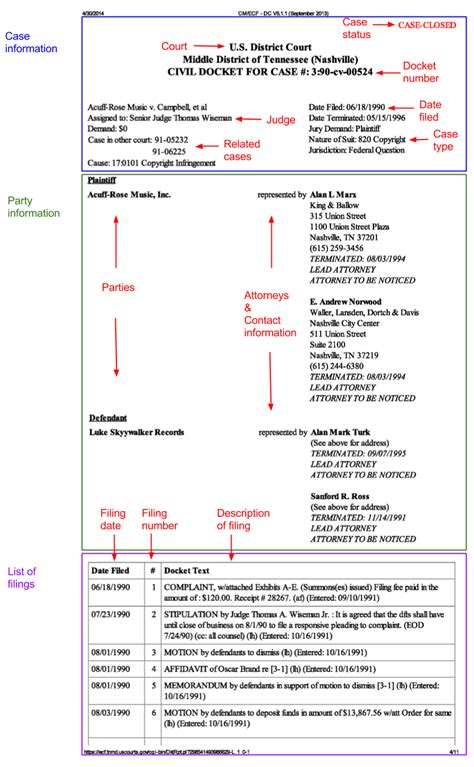 docket sheet example