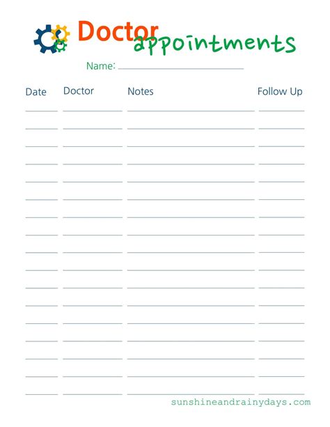 Doctor Appointment Log Printable