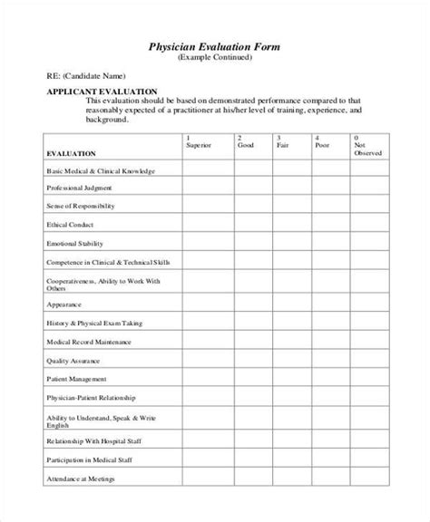 doctor performance evaluation form template