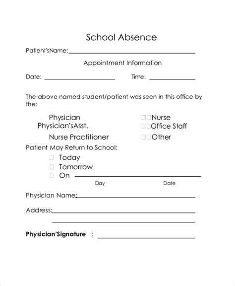 doctors note for school absence template free