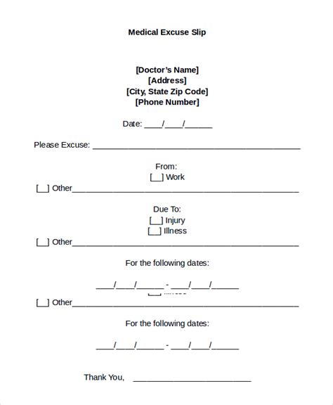 Doctors Notes for Missing Work Elegant 36 Free Fill In Blank Doctors