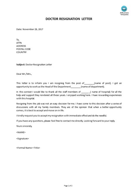 Doctor Resignation Letter Example Letter Samples & Templates