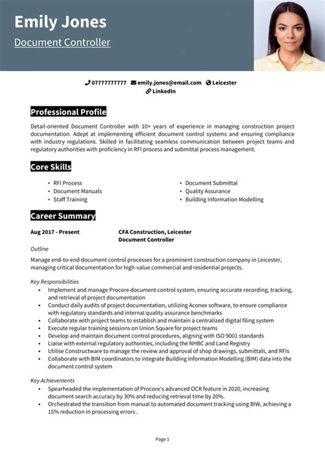 document controller cv example