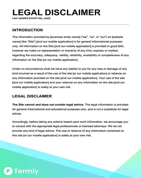 document disclaimer examples