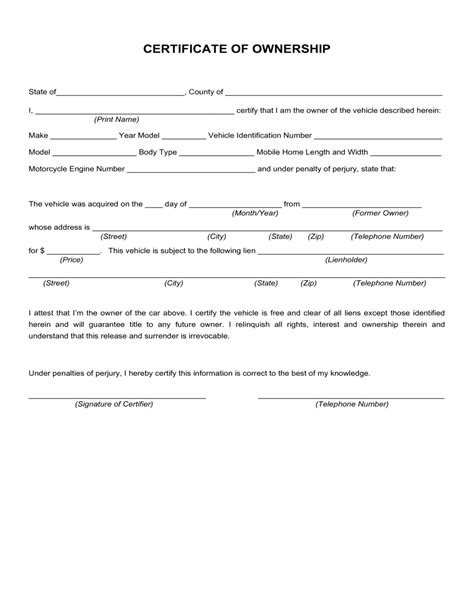 documentation of ownership template