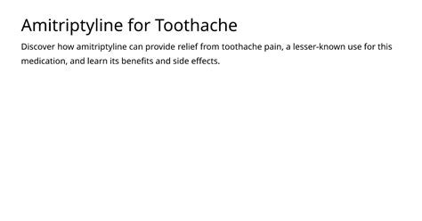 Does Amitriptyline Help With Tooth Pain