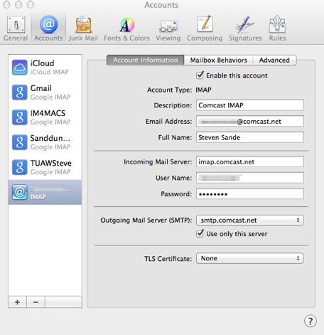 does comcast email use imap