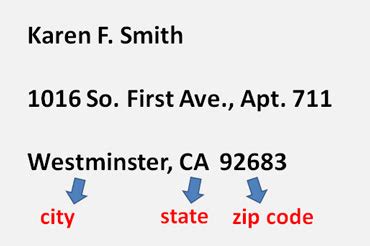 does the zip code go on the same line as the city and state