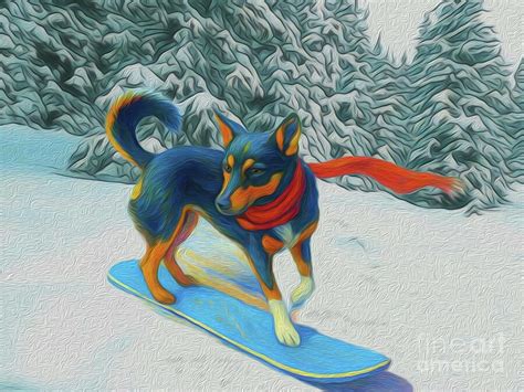 Dog Snowboarding Art