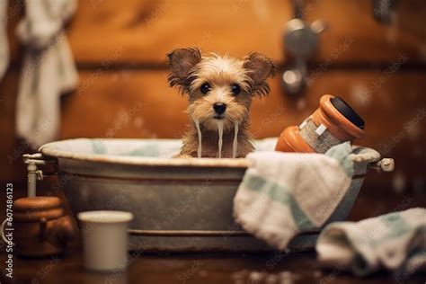 Dog taking a bath