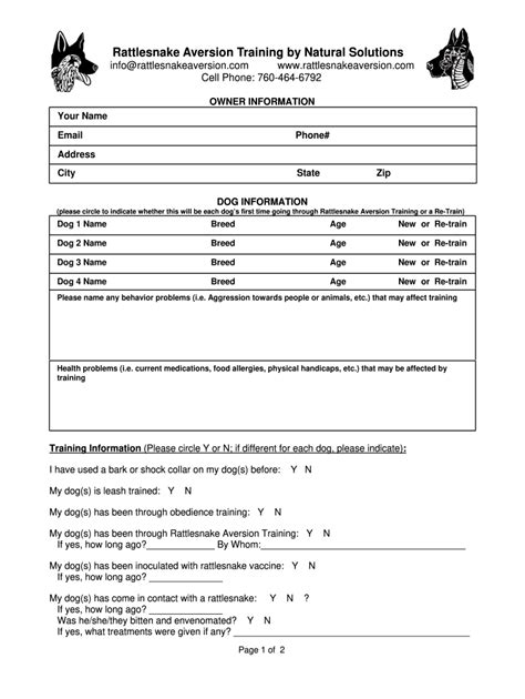 dog training intake form template