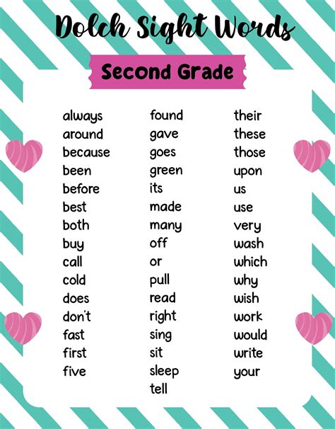 Dolch Sight Words Printable Cards 2Nd Grade