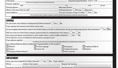 Dollar General Application Print Out Job Application to