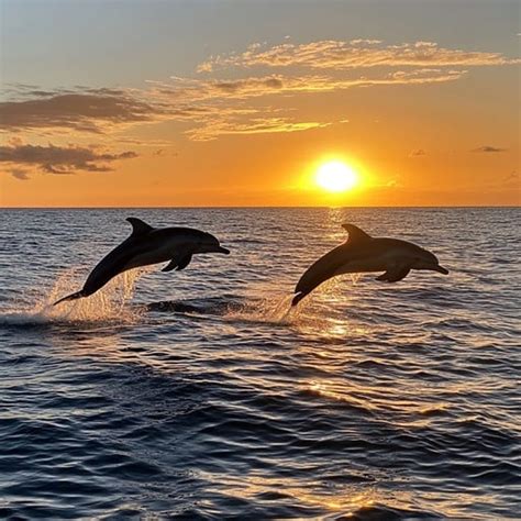 dolphins swimming sunset