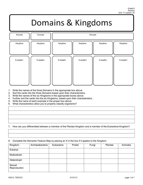 domains and kingdoms worksheet answers