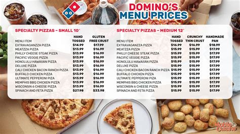 domino's menu pizza price list