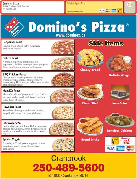 domino's pizza menu prices specials pepperoni