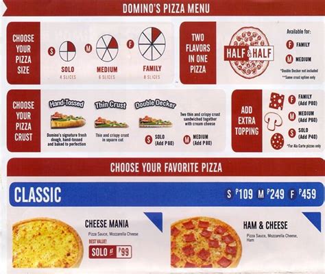 domino's pizza sizes and prices