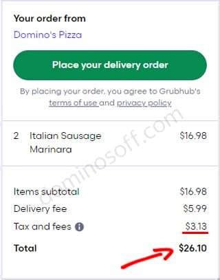 dominos delivery charge 2019