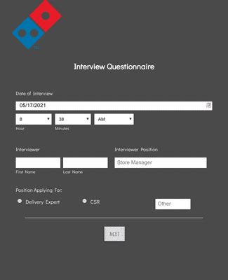 dominos interview questionnaire form template