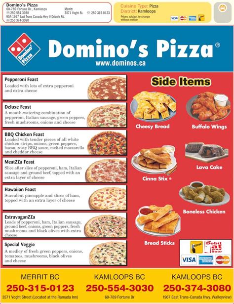 dominos pizza full menu