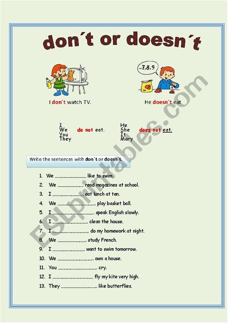 don't doesn't worksheet