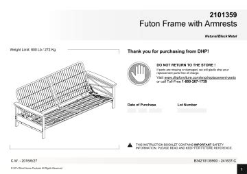 Dorel Metal Futon Frame Assembly Instructions