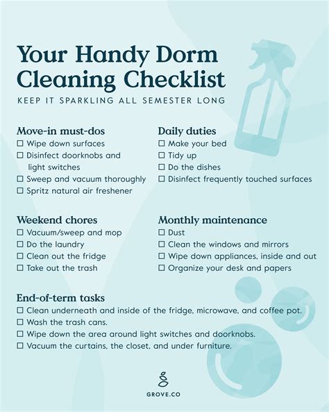 Dorm Cleaning Guide With Printable Checklist