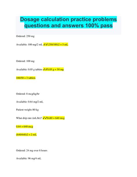dosage calculation practice problems and answers