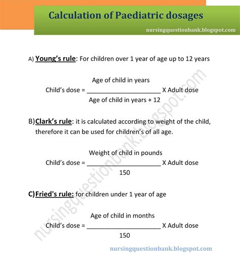 dose calculation formula for child with example