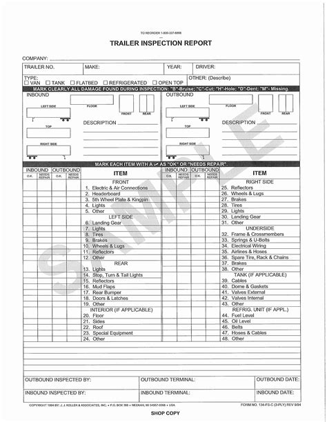 dot trailer inspection form template
