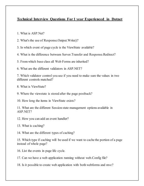 dotnet interview questions for 1 year experience