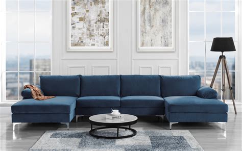 Modern Large Velvet U Shape Sectional Sofa Wide Double Chaise Lounge
