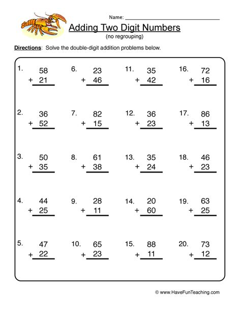 2digit addition with regrouping worksheet