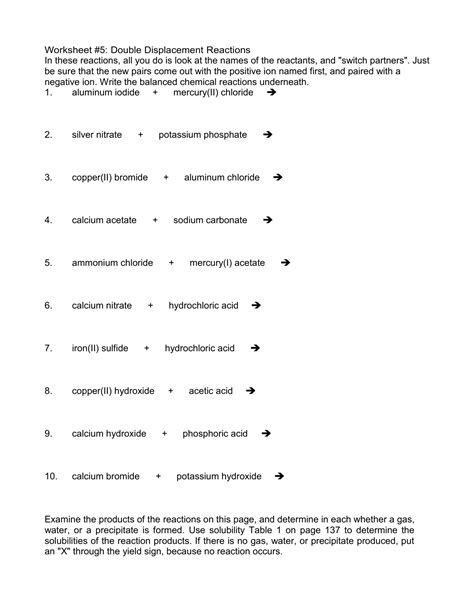 Double Replacement Reactions Worksheet Answer Key 28 Double Replacement Reaction Worksheet