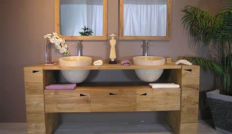 Meuble de salle de bain en bois massif avec double vasque