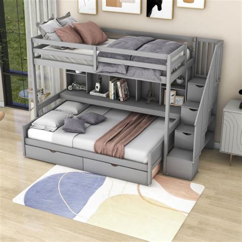 Double Deck Bed With Cabinet