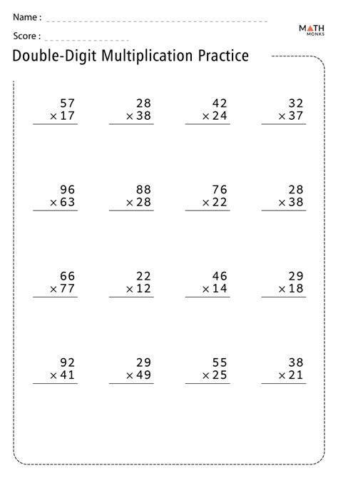 Double Digit Stack Multiplying Printable Worksheets