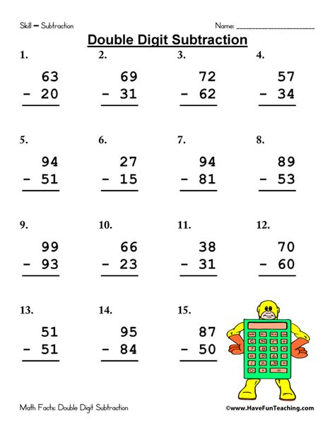 double digit subtraction and addition printable template