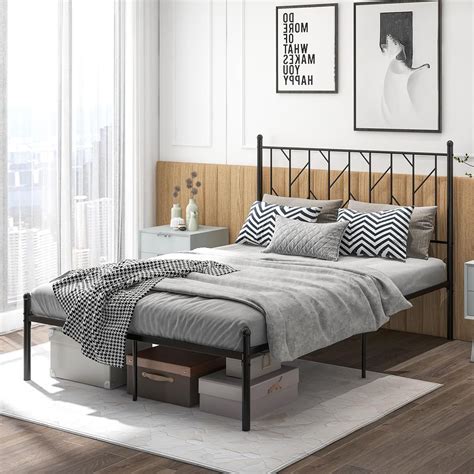 Double Platform Bed Frame With Headboard