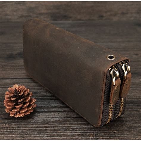 double zipper leather wallet