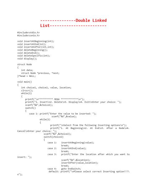 doubly linked list program