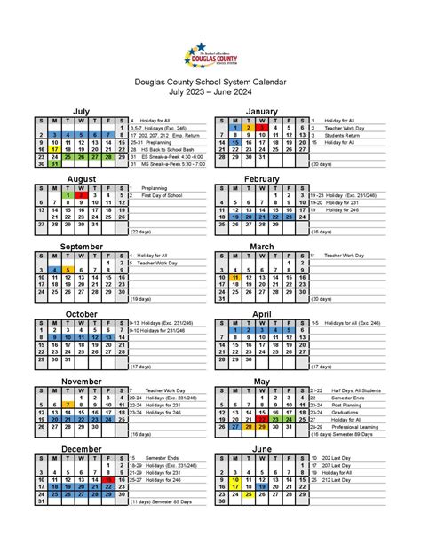 Douglas County School System Calendar