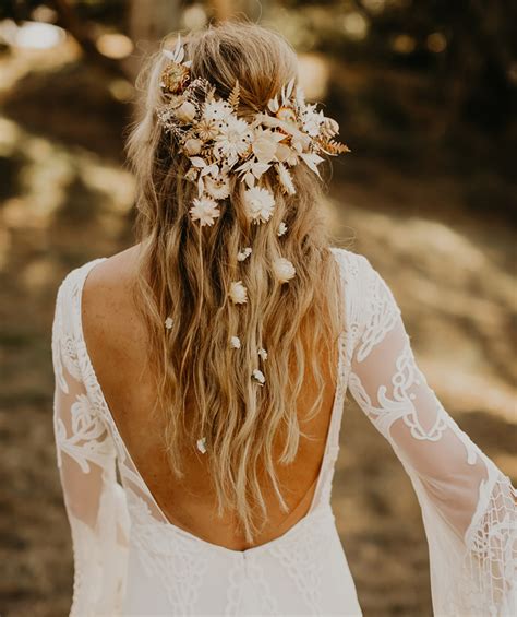 Chunky braid wedding hair with flower crown Flower crown hairstyle