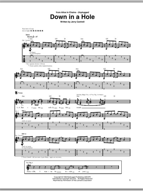 About Down In A Hole Tab New