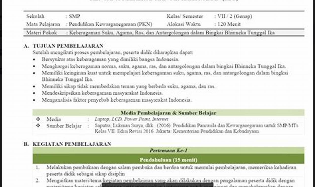 Download Rencana Pelaksanaan Pembelajaran (RPP) Daring Pendidikan Kewarganegaraan (PKn) Kelas 7