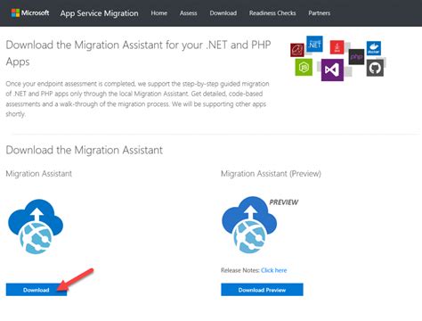 download azure app service migration tools