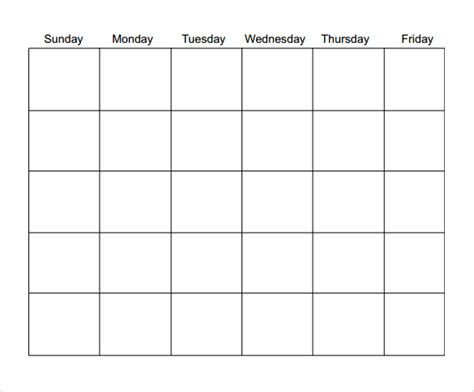Downloadable Blank Monthly Calendar Template Pdf