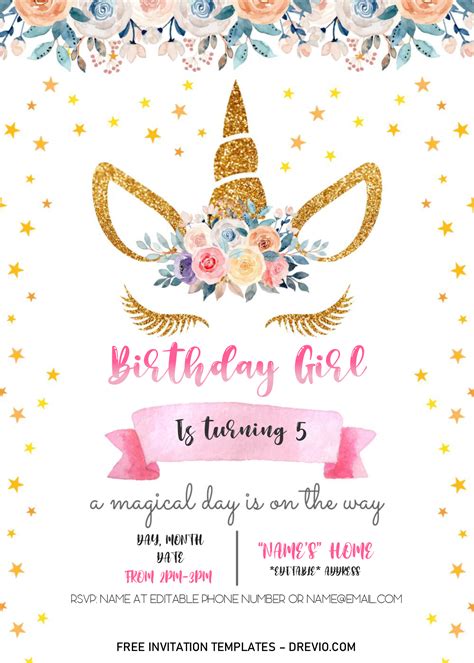 FREE Pink and Gold Unicorn Templates for Baby Shower Free printable